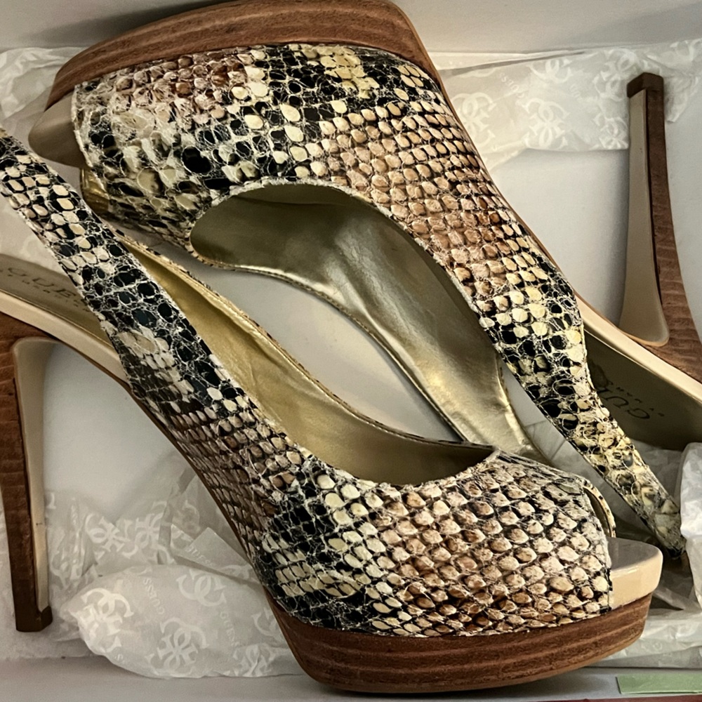 Guess by Marciano synthetic snake skin heels
